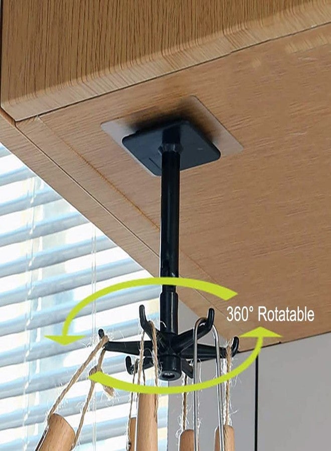 Fengirl Kitchen Utensil Hanger with 6 Hooks, Under Cabinet Utensil Holder Hanger Hook for Kitchen and Bathroom, 360° Rotatable Space Saving No Drilling Nail Free Organizer Hook, 2 Pack (Black) - Image 3